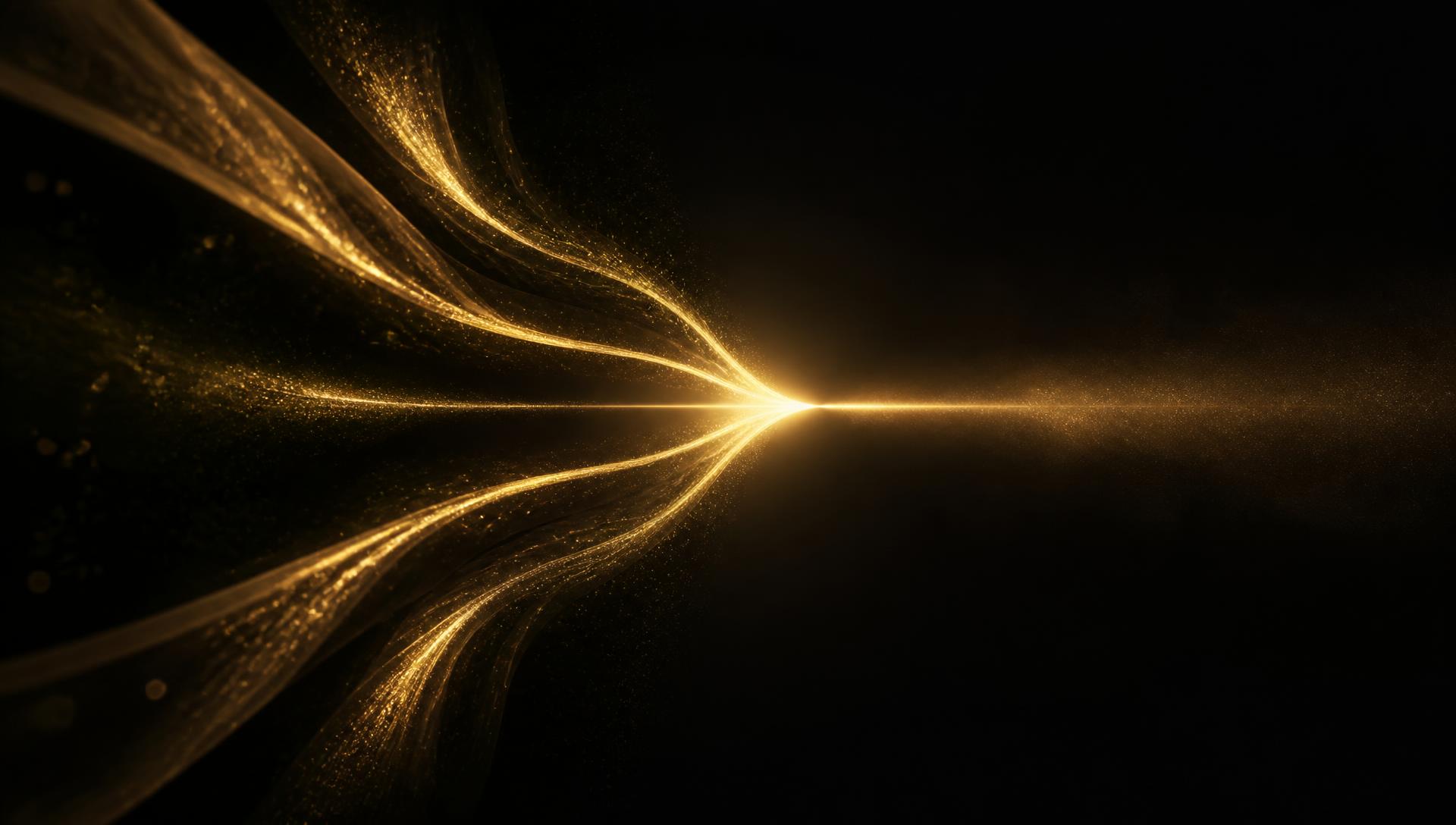 Four streams of golden light converging into a single point